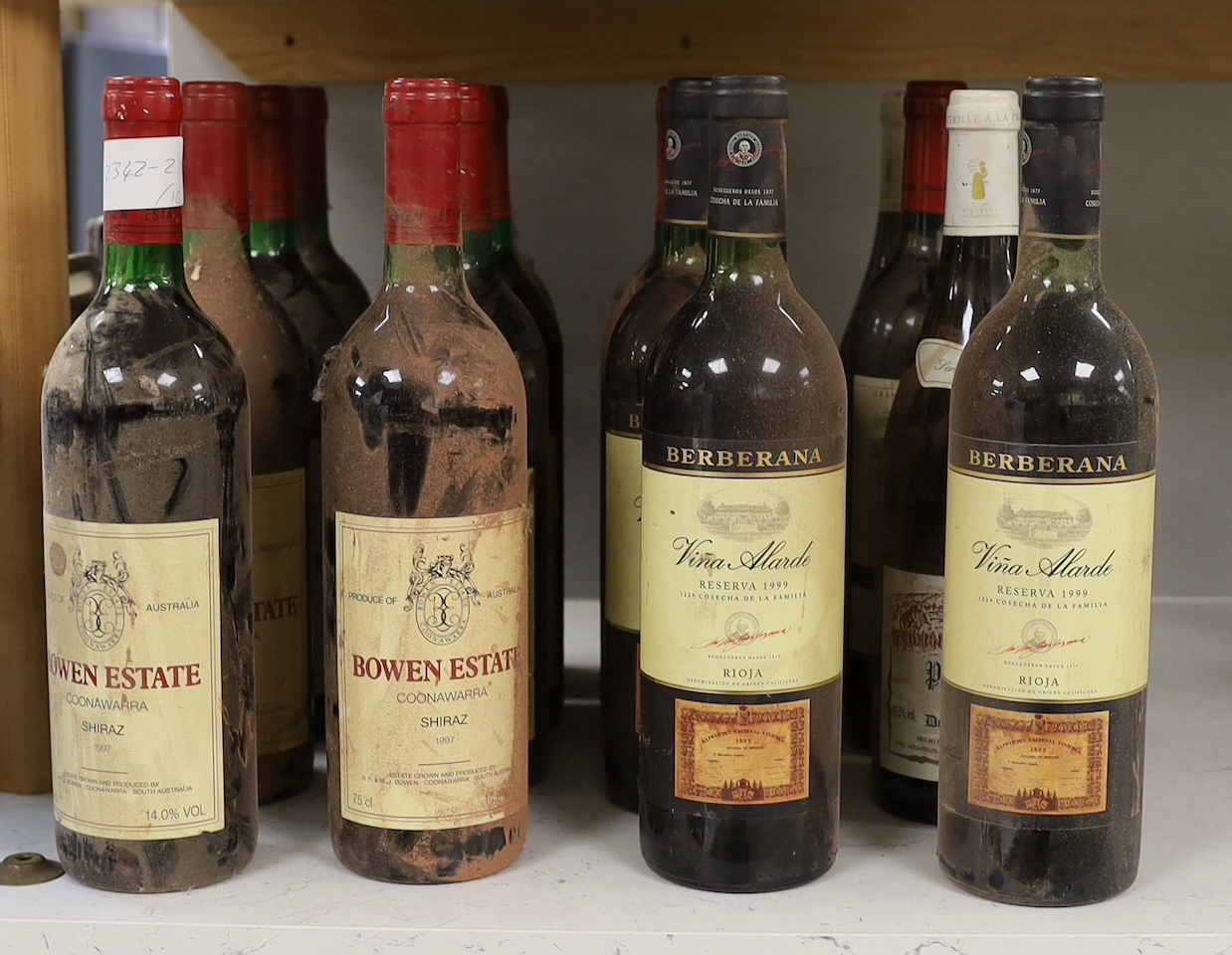 Sixteen assorted red wines including ten Bowen Estate Coonawarra Shiraz, 1997.